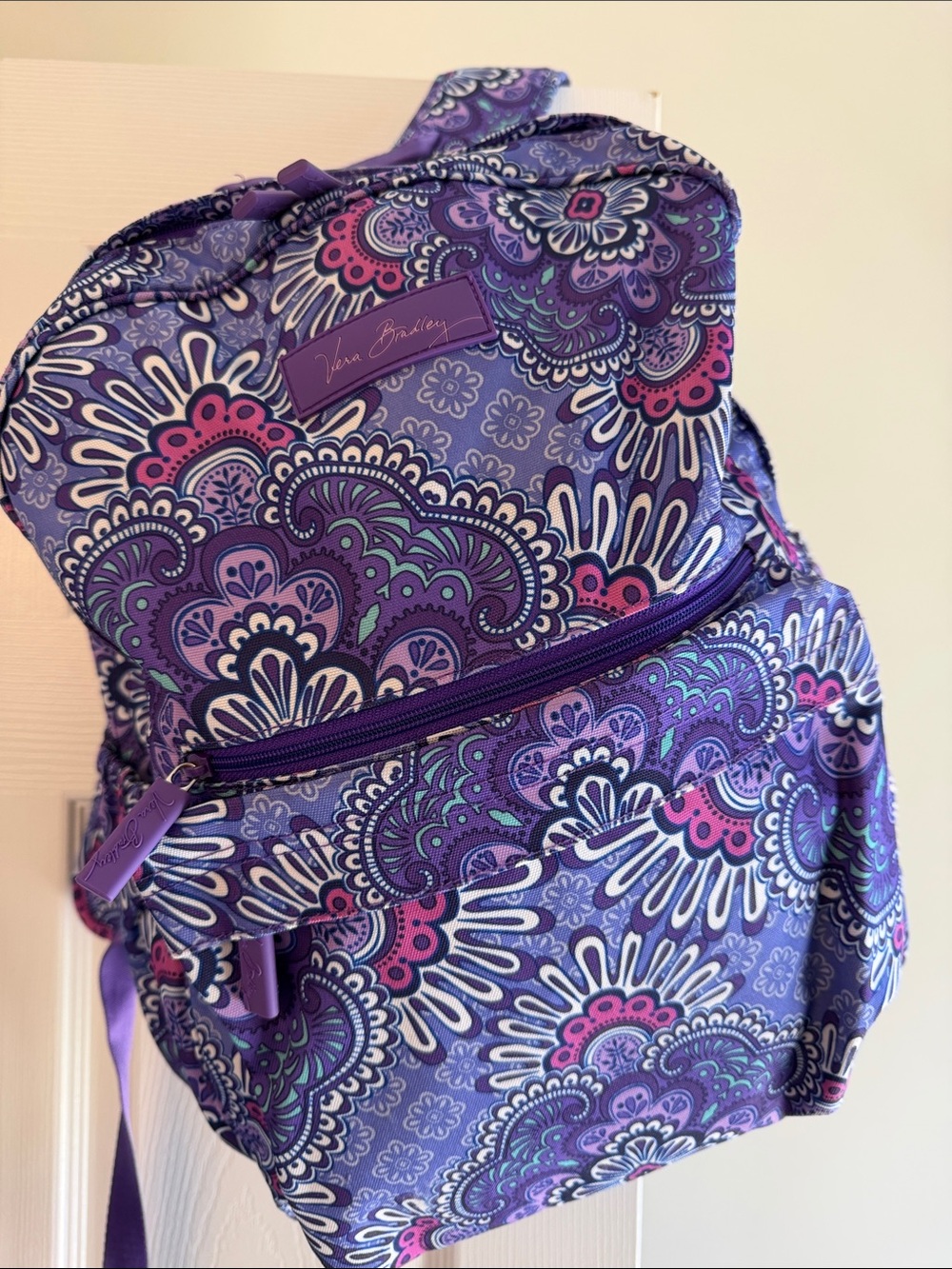 Vera Bradley Purple Paisley Pattern Backpack with Pink Accents